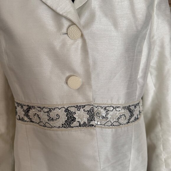 Suit Studio Ivory Blazer Jacket With Embroidered Waistband Womens 8P - Picture 2 of 6